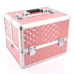 КОЗМЕТИЧЕН КУФАР XL - 3D РОМБ - PINK -  41x24x34