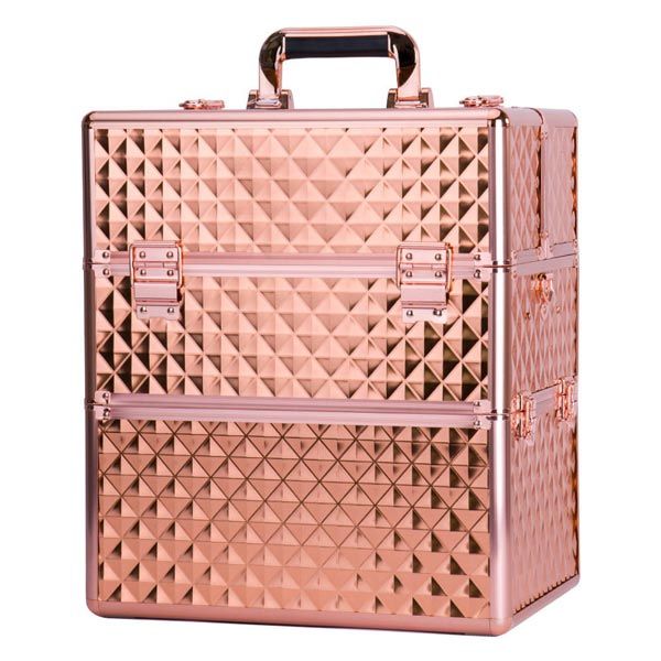 КОЗМЕТИЧЕН КУФАР XXL - 3D РОМБ ЗЛАТИСТ25x35x40