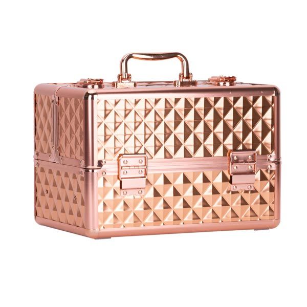 КОЗМЕТИЧЕН КУФАР M - 3D РОМБ РОЗОВО ЗЛАТО 30x20x20 см