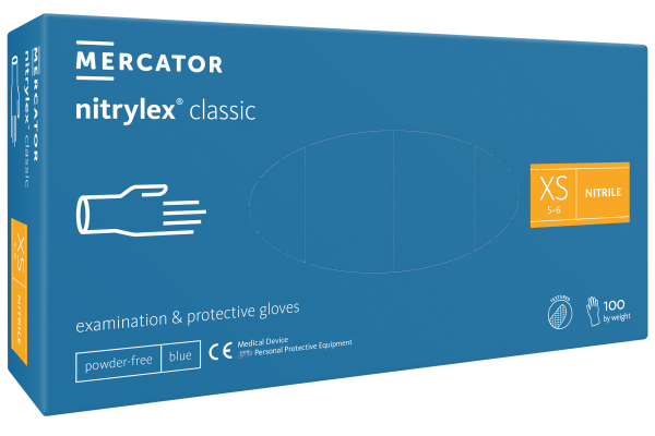 РЪКАВИЦИ НИТРИЛ СИНИ - MERCATOR MEDICAL nitrylex® basic blue - РАЗМЕР  XS - 100 бр
