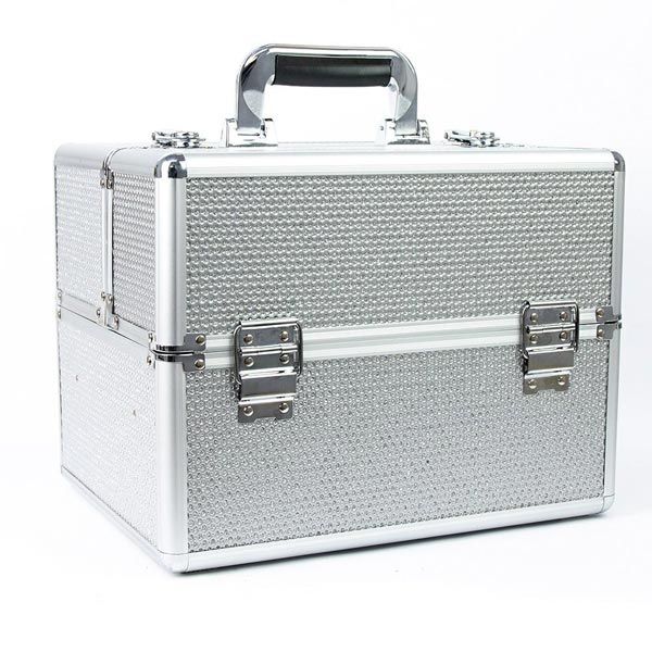 КОЗМЕТИЧЕН КУФАР XL - СРЕБРИСТ С БРОКАТ - 32x25x25 см