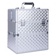 КОЗМЕТИЧЕН КУФАР XXL - 3D РОМБ СРЕБРИСТ ДВОЙНО ДЪНО 39x25x35