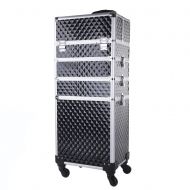 КОЗМЕТИЧЕН КУФАР XXXL 4в1 С КОЛЕЛЦА 3D РОМБ ЧЕРЕН 95x25x35см