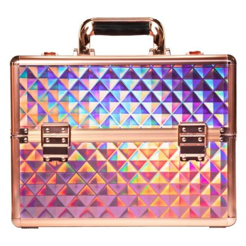 КОЗМЕТИЧЕН КУФАР XL - 3D РОМБ РОЗОВО ЗЛАТО - 33x25x25см