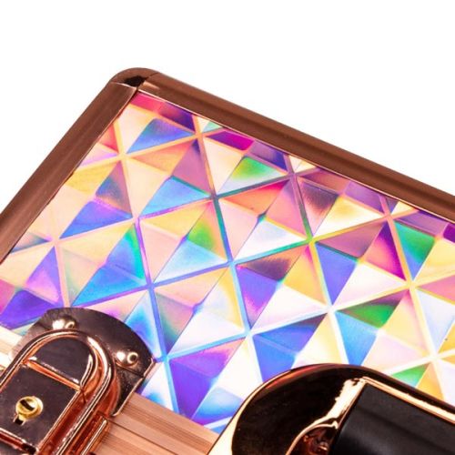 КОЗМЕТИЧЕН КУФАР XL - 3D РОМБ РОЗОВО ЗЛАТО - 33x25x25см