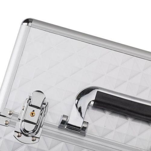 КОЗМЕТИЧЕН КУФАР XL - 3D РОМБ СРЕБРИСТ - 33x25x25см