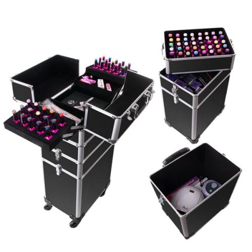 КОЗМЕТИЧЕН КУФАР XXXL 4в1 С КОЛЕЛЦА 3D ЧЕРЕН МАТ 95x25x35см