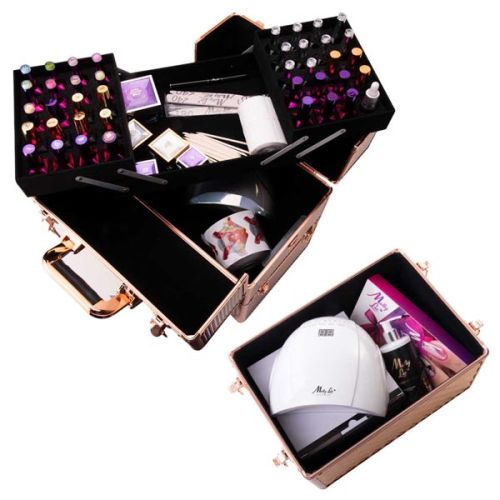 КОЗМЕТИЧЕН КУФАР XXL -  3D КВАДРАТ РОЗОВО ЗЛАТО