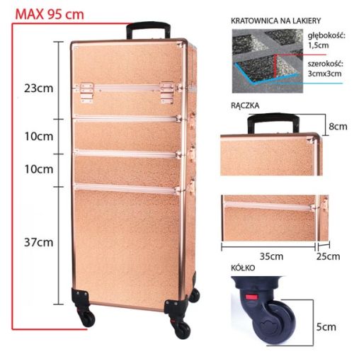 КОЗМЕТИЧЕН КУФАР XXXL 4в1 С КОЛЕЛЦА РЕЛЕФ РОЗОВО ЗЛАТО 95x25x35см