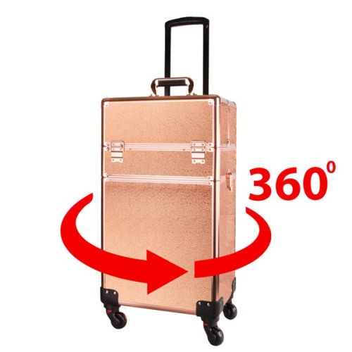 КОЗМЕТИЧЕН КУФАР XXXL 4в1 С КОЛЕЛЦА РЕЛЕФ РОЗОВО ЗЛАТО 95x25x35см