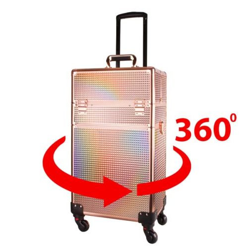 КОЗМЕТИЧЕН КУФАР XXXL 4в1 С КОЛЕЛЦА 3D КВАДРАТ РОЗОВО ЗЛАТО 95x25x35см