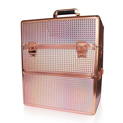 КОЗМЕТИЧЕН КУФАР XXL - 3D КВАДРАТ РОЗОВО ЗЛАТО  №4531 25x35x40 см