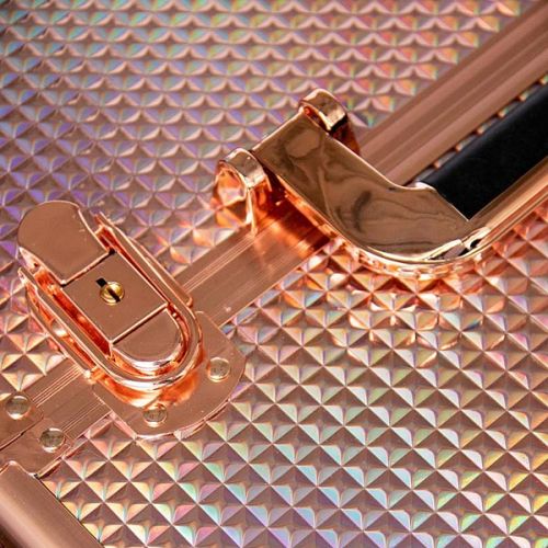 КОЗМЕТИЧЕН КУФАР XXL - 3D КВАДРАТ РОЗОВО ЗЛАТО  №4531 25x35x40 см