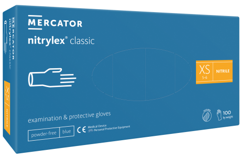 РЪКАВИЦИ НИТРИЛ СИНИ - MERCATOR MEDICAL nitrylex® basic blue - РАЗМЕР  XS - 100 бр