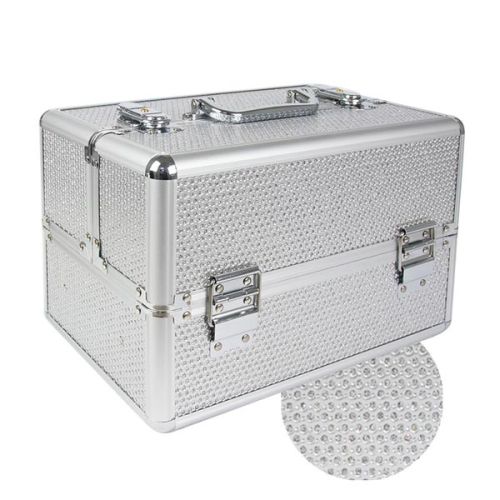 КОЗМЕТИЧЕН КУФАР M - СРЕБРИСТ С БРОКАТ 30x20x20 см