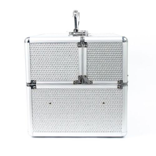 КОЗМЕТИЧЕН КУФАР XL - СРЕБРИСТ С БРОКАТ - 32x25x25 см