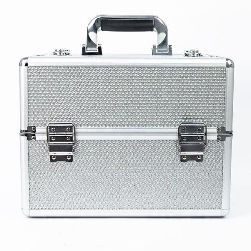 КОЗМЕТИЧЕН КУФАР XL - СРЕБРИСТ С БРОКАТ - 32x25x25 см