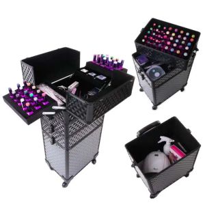 КОЗМЕТИЧЕН КУФАР XXXL 4в1 С КОЛЕЛЦА 3D РОМБ ЧЕРЕН №565 95x25x35см