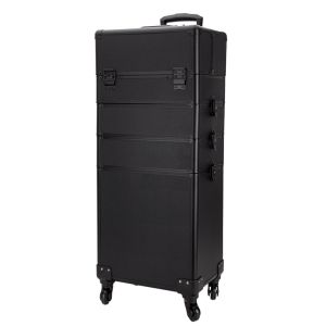 КОЗМЕТИЧЕН КУФАР XXXL 4в1 С КОЛЕЛЦА 3D ЧЕРЕН МАТ № 168 95x25x35см