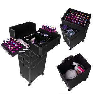 КОЗМЕТИЧЕН КУФАР XXXL 4в1 С КОЛЕЛЦА 3D ЧЕРЕН МАТ № 168 95x25x35см