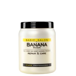BASIC SALON - БАНАНОВА МАСКА ЗА УВРЕДЕНИ И ЗАПЛЕТЕНИ КОСИ С ЕКСТРАКТ ОТ БАДЕМ И КОПРИНЕНИ ПРОТЕИНИ 1000мл