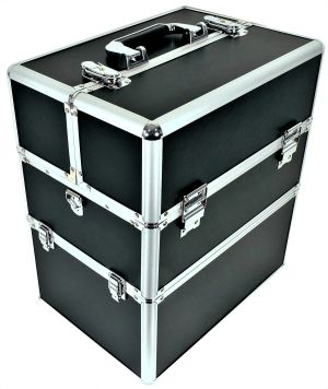 КОЗМЕТИЧЕН КУФАР XXL - ЧЕРЕН СЪС СРЕБЪРЕН КАНТ - 35x41x25 см