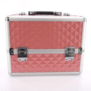 КОЗМЕТИЧЕН КУФАР XL - 3D РОМБ - PINK -  41x24x34