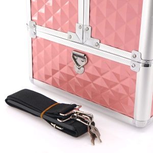 КОЗМЕТИЧЕН КУФАР XL - 3D РОМБ - PINK -  41x24x34