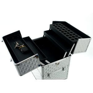 КОЗМЕТИЧЕН КУФАР XXL - 3D РОМБ - SILVER 41x24x34